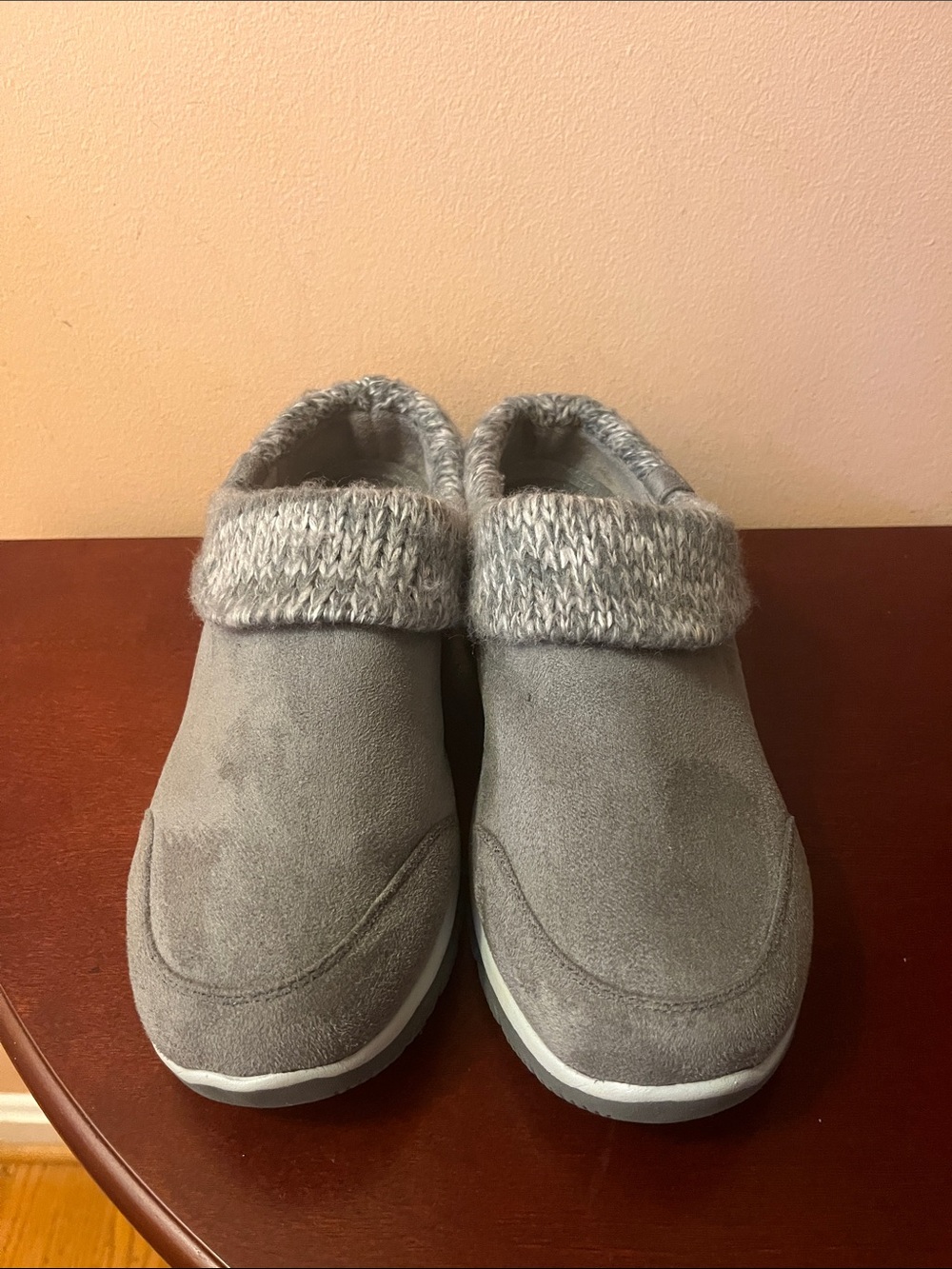 Skechers Women's Gray Cozy Faux-Suede Slip-On Slippers with Knit Cuff